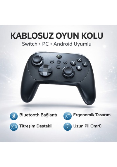 Kablosuz Switch Uyumlu Oyun Kolu Bluetooth Titreşimli Ergonomik Gamepad Pc Android Uyumlu