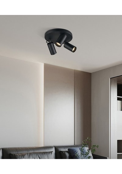 Riolight Modern9 Siyah Mutfak,salon,giyinme Odası,cafeler İçin Gün İşiğı Metal 3lü Spot Ampul Dahil Siyah