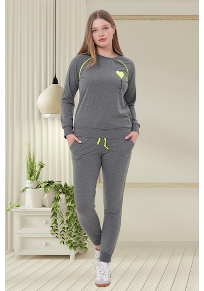 Mecit Pijama Mecit 6200 Bayan Füme Spor Uzun Kollu Pijama Takımı Füme