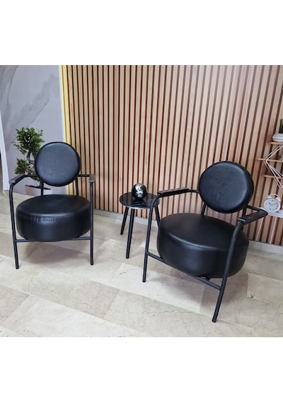 Azra Mobilya Venüs 2 Berjer Set İskandinav Keten Berjer - Büro - Ofis Koltuğu - Ofis Mobilyası -bekleme Salonu Siyah