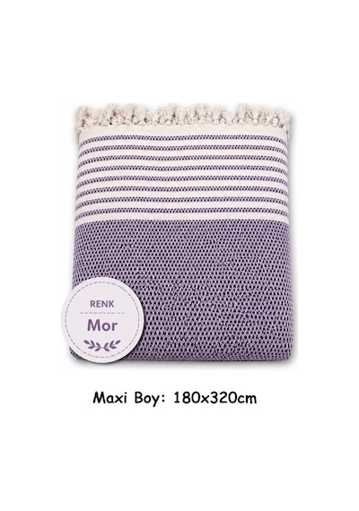 Pamuklu Kaymaz Hasır Dokuma Maxi Boy Kolları Örten Koltuk Örtüsü 180x310 - Mor