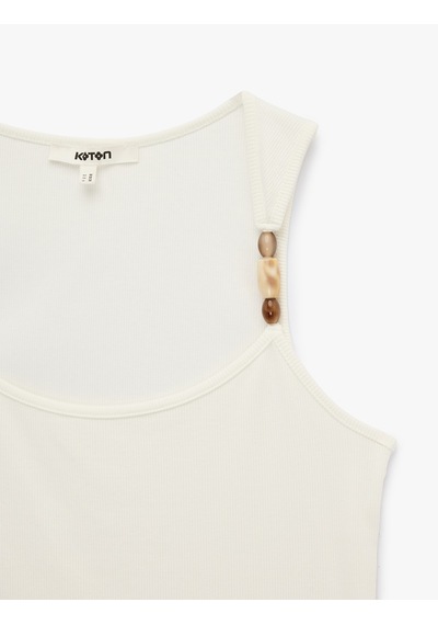 Koton Koton X Şahika Ercümen - Slim Fit Kolsuz U Yaka Boncuk Detaylı Top Kırık Beyaz 6sak10372ek Ekru