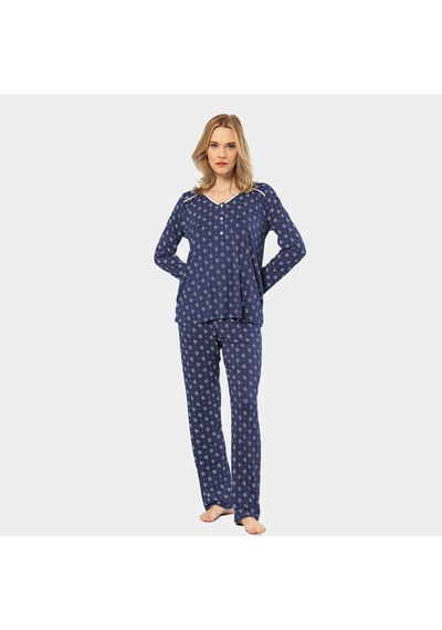 Türen Çiçek Desenli Uzun Kollu Patlı Pijama Takımı 3382/lacivert 001 Türen Çiçek Desenli Uzun Kollu Patlı Pijama Takımı 3382/lacivert 001