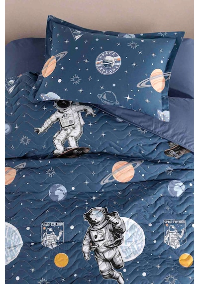 %100 Pamuk Tek Kişilik Kapitoneli Dört Mevsim Pike Yatak Örtüsü Galaxy Lacivert