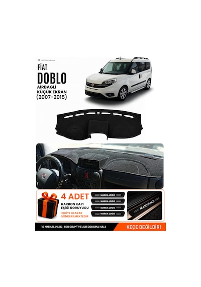 Fiat Doblo 2007-2015 Airbagli Küçük Ekran Uyumlu Torpido Örtüsü, Torpido Kılıfı - Siyah