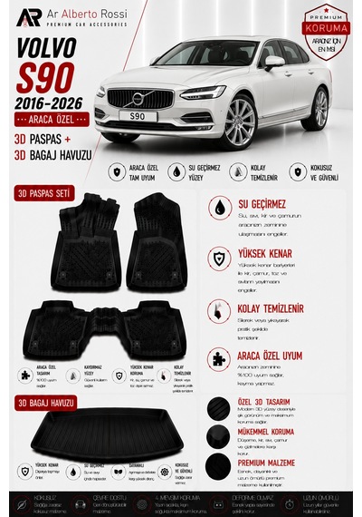 Volvo S90 2016-2026 Araca Özel 3d Paspas + 3d Bagaj Havuzu