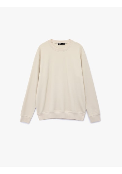 Koton Regular Fit Uzun Kollu Bisiklet Yaka Basic Sweatshirt Bej 7wam70017mk Ekru