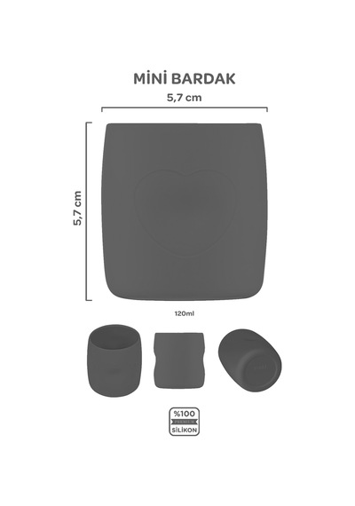 Silikon 5 Li Set Platinium Gri/ Mama Önlüğü, Mama Tabağı, Bandırma Kaşığı, Mini Bardak, Diş Kaşıyıcı Gri