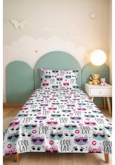 Evimde Bambaşka Pembe Cool Kedi Desenli Kız Çocuk Pike Takımı-kalp Figürlü Mint Bebek Odası Yatak Örtüsü-160x220 CM Evimde Bambaşka Pembe Cool Kedi Desenli Kız Çocuk Pike Takımı-kalp Figürlü Mint Bebek Odası Yatak Örtüsü-160x220 CM