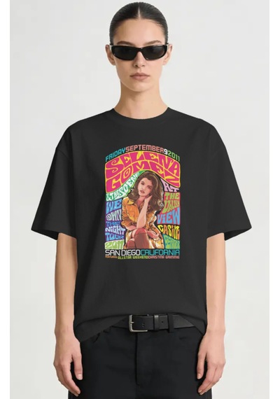 Sevbano Selena Gomez Şarkıcı Baskılı Unisex Oversize Premium Tişört Siyah