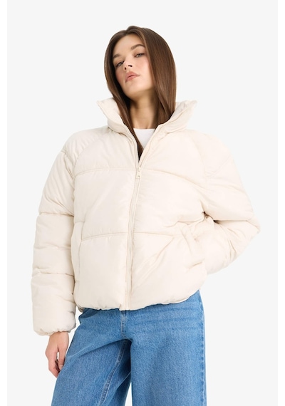 Defacto Su Geçirmez Regular Fit Dik Yaka Fermuarlı Şişme Mont E8690AX25AUER128 Ekru