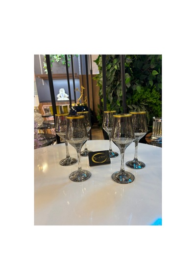 Ars Paşabahçe Grappa Füme Renkli Altın Yaldızlı 6'lı Kahve Yanı Su Bardağı, Meşrubat-soda Bardağı Çok Renkli