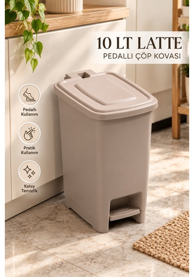 Porsima 1136 10 Lt İç Kovalı Pedallı Çöp Kovası - Slim Mutfak Ve Banyo Çöp Kovası Cafe Latte Açık Kahverengi