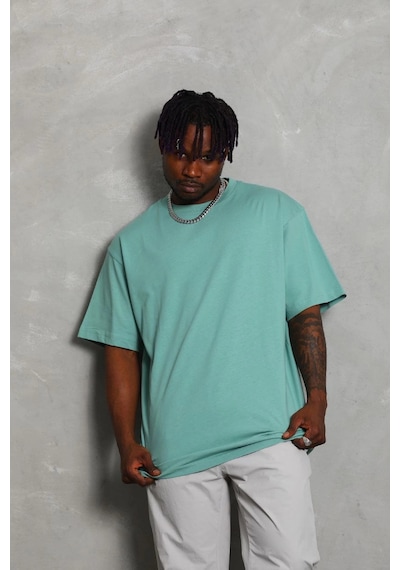 Wear Vexel Erkek Düz Yazlık Kısa Kol Tişört Bisiklet Yaka Oversize T-shirt - Mint Yeşili Çok Renkli