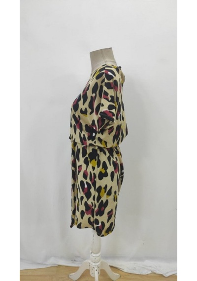 Efnaz Style Kadın Kısa Kollu Yuvarlak Yaka Beli Kuşaklı Geometrik Desenli Süprem Elbise Leopar Efnaz Style Kadın Kısa Kollu Yuvarlak Yaka Beli Kuşaklı Geometrik Desenli Süprem Elbise Leopar