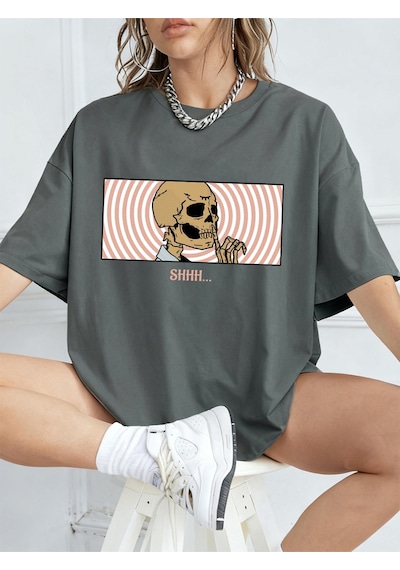 Noıssey Urban Pop Graphic Kadın Tişört Koleksiyonukod 5119 Füme