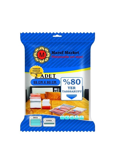 Beyyine Home Yüksek Kaliteli Vakumlu Poşet M 2 Adet 55 Cm X 90 Cm - Çevirmeli & Mavi Kapa