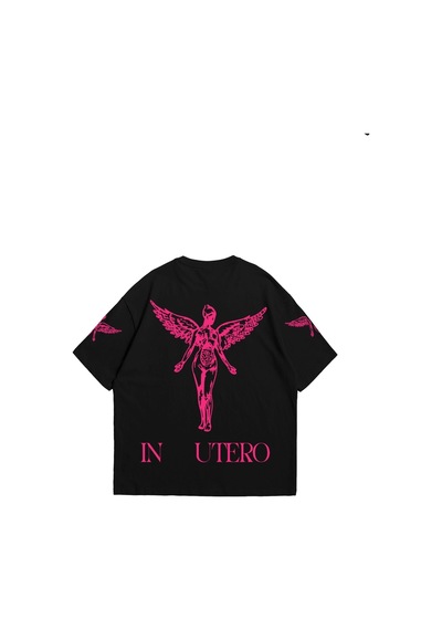 Tarzsokak Nirvana In Utero Pembe Baskılı Oversize Unisex Beyaz Siyah