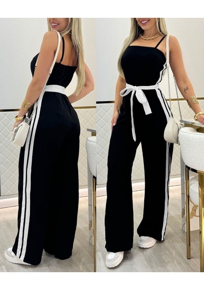 Efnaz Style Kadın Ip Askılı Straplez Belden Kuşaklı Viskon Iki Iplik Tulum Siyah