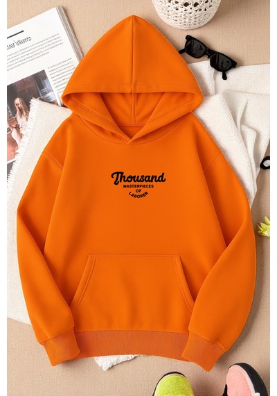 Uyguntarz Unisex Thousand Baskılı Oversize Sweatshirt Turuncu