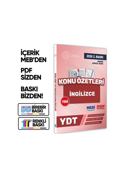 2026 YDT MEBİ-OGM İngilizce Pratik Konu Özet Kitabı RENKLİ A4 Boyut Görsel Destekli BASKI ÜCRETİ