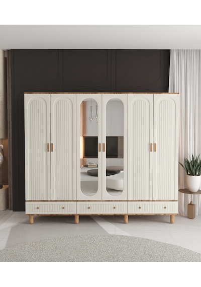 Mila 6 Kapaklı Çekmeceli Gardırop - Tamamı Mdf Aytaşı