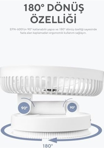 Efn-600 Masaüstü Taşınabilir Şarjlı Beyaz 2000mah Usb Fan