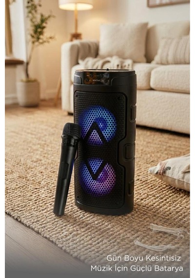 Bluetooth Hoparlör Mikrofonlu Rgb Işıklı Taşınabilir Parti Speaker Gts-2129 Siyah
