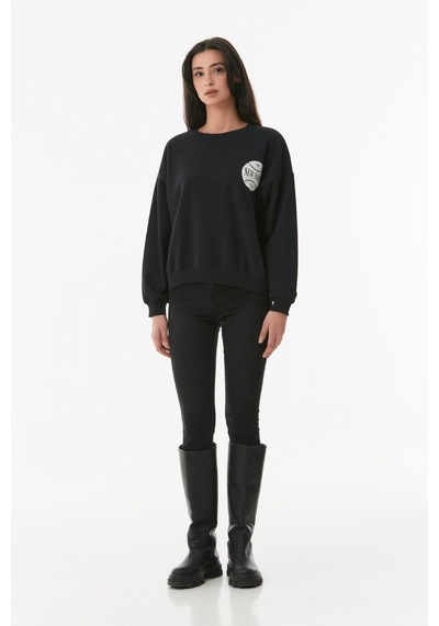 Fullamoda New York Baskılı Sweatshirt- Siyah 24KGB890196758-Siyah