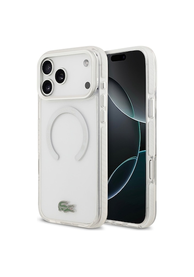 Apple Uyumlu iPhone 17 Pro Max Kılıf Lacoste Lisanslı M-safeli İkonik Timsah Logolu Buzlu Kapak Beyaz Beyaz