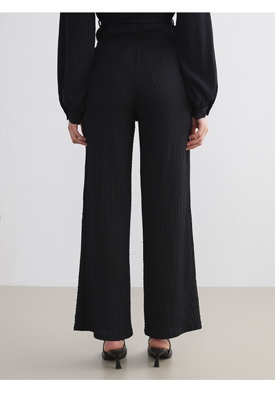 Lcw Modest Siyah Beli Lastikli Dokulu Geniş Paça Kadın Pantolon