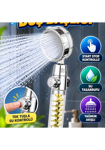Start Stop Kontrollü Basınçlı El Duşu Su Tasarruflu Yağmur Akışlı Duş Başlığı Çok Renkli