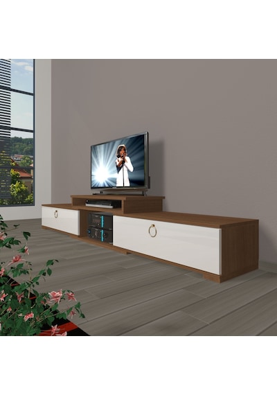 Decoraktiv Flex 4 Mdf Gold Tv Ünitesi Tv Sehpası - Ceviz Beyaz Ahşap - Beyaz