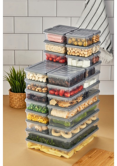 Multi Box 32 Parça 4 Farklı Boy Saklama Kabı Seti - Dondurucu & Mikrodalga Uyumlu Gri