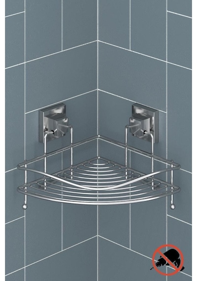 Geseus Yapışkanlı Askılı Tek Katlı Banyo Köşe Rafı Krom Ef250 Çok Renkli