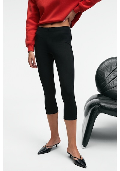 Grimelange SYRELIA Kadın Esnek Kumaşlı Slim Fit Capri Siyah Tayt