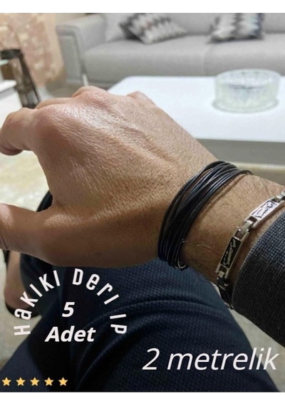 Sermet Süs Dünyası 2 Mt'lik 5 Ad. Siyah Gerçek Deri Takı Bileklik Ipi Deri Ip 1,5 Mm Kordon