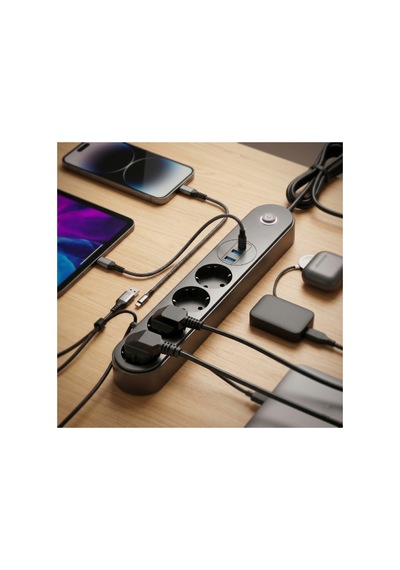 Termal Akımm Korumalı 4 Prizli Usb Girişli Uzatma Kabloosu Le