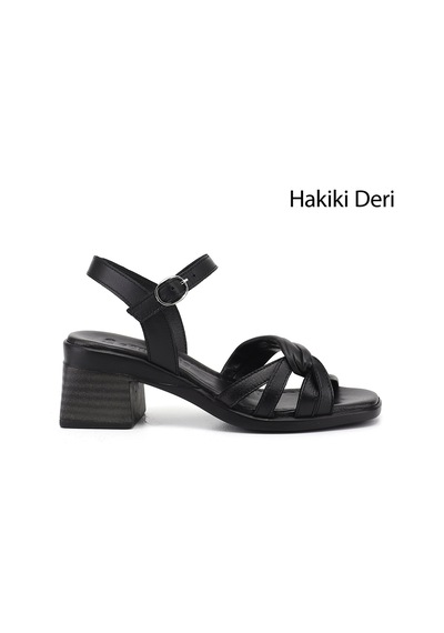 Gönderi(R) Gönderi R Kadın Siyah Bilek Bağlı Kalın Topuklu Hakiki Deri Sandalet Dyza70945410