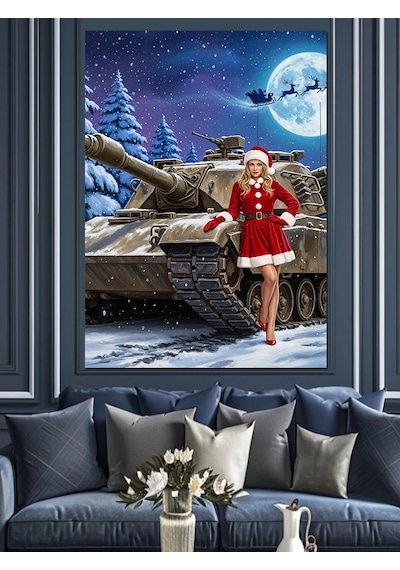 Ahşap Tablo Karda Tank Ve Kadın