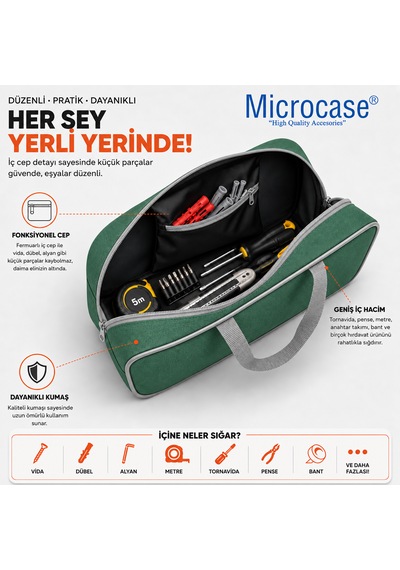 Microcase Su Geçirmez El Tutacaklı Takım Ve Hırdavat Çantası Al5640 Yeşil -