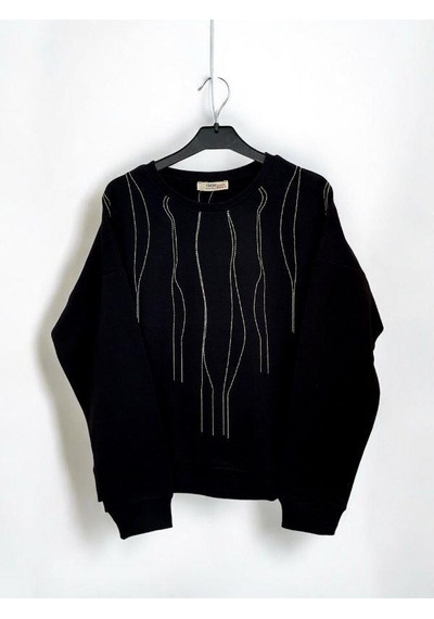 Kız Çocuk Mevsimlik Pamuklu Zincirli Sweatshirt-14445 Siyah