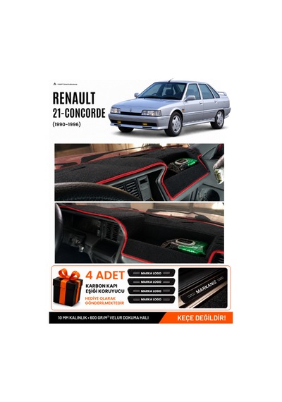 Renault 21 Concorde 1990-1996 Uyumlu Torpido Örtüsü, Torpido Kılıfı - Siyah Kırmızı