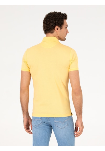 Açık Sarı Polo Yaka Slim Fit Basic Merserize T-shirt Sari