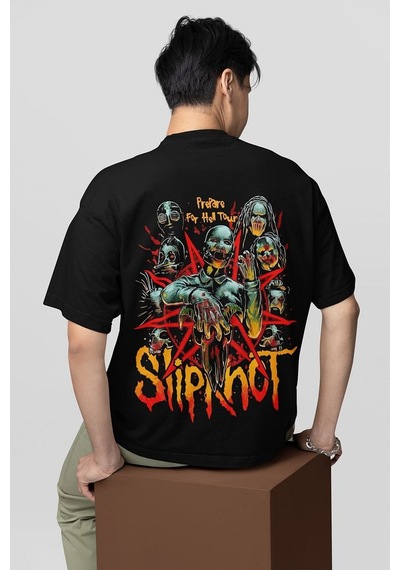 Slipknot Prepare For Hell Tour Yazılı Unisex Oversize Rock Metal Siyah
