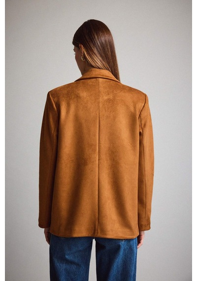 Defacto Oversize Geniş Kalıp Ceket Yaka Süet Blazer Ceket E2779ax25aubn226 Kahve