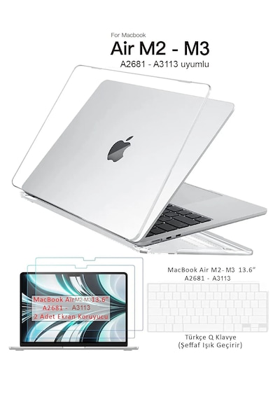 MacbBok Air Uyumlu M2 M3 13.6" A2681 A3113 Set Kılıf Kapak Klavye Ekran