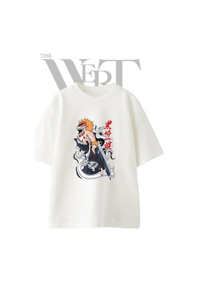 Thewert Ichigo Kurosaki Tasarım Baskılı Ünisex Beyaz Oversize T-shirt
