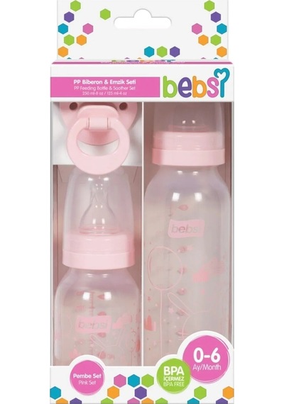 Bebsi Biberon Ve Emzik Seti Pp Pembe 250ml+ 125ml+ Emzik
