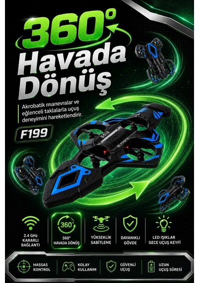 Yönsüz Mod Destekli Uzaktan Kumandalı Uçak Drone 2.4g Frekanslı Eğlenceli Oyuncak